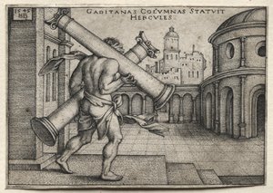 Die Arbeiten des Herkules: Herkules trägt die Säulen von Gades, 1545 von Hans Sebald Beham
