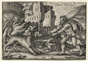 Die Arbeiten des Herkules: Herkules zieht Cerberus aus der Unterwelt, 1545