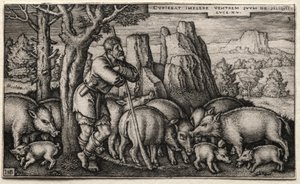 Der verlorene Sohn: Schweine hüten von Hans Sebald Beham