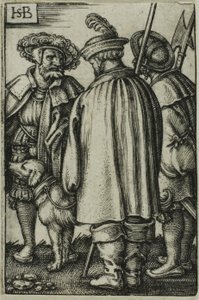 Drei Soldaten und ein Hund von Hans Sebald Beham
