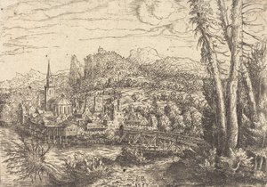 Blick auf eine Stadt in der Nähe eines Flusses von Hans Sebald Lautensack