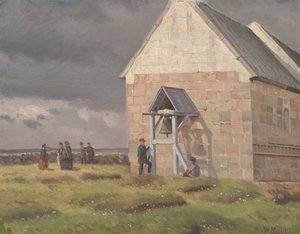 Ein Sturm zieht hinter der Kirche von Nørre Vium, Jütland, auf von Hans Smidth