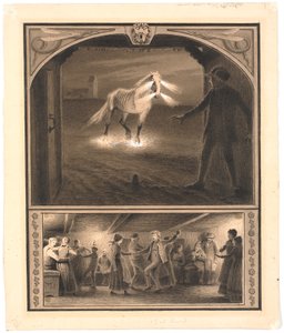 Illustration zu St. St. Blicher: "Mowns". Helhesten und Mowns; f.n.: Tanz in der Bauernstube