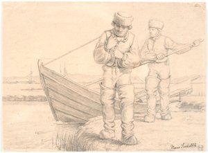 Zwei Limfjord-Fischer, die ein Boot ziehen von Hans Smidth