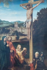 Christus gekreuzigt mit Maria, Heiliger Johannes, Heiliger Maria Magdalena und Stiftern