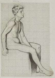 Akt eines sitzenden Mannes im Profil von Hans Thoma