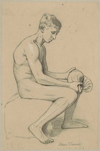 Nackter Jüngling mit Muschel, sitzend auf einem Stein von Hans Thoma