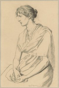Studie einer sitzenden Frau in antikisierendem Gewand von Hans Thoma