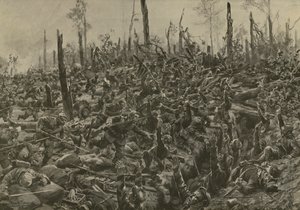 Deutscher Angriff auf französische Blockhäuser und Schützengräben im Bois-le-Pretre nach dem Artilleriebeschuss vom 5. Juli 1915 von Hans W. (after) Schmidt