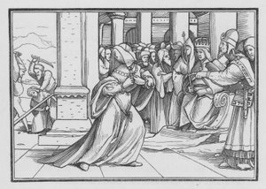 Athalia dringt in den Tempel ein und wird ergriffen und getötet, 2 Könige XI, 14 von Hans after Holbein the Younger