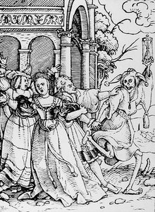 Tod und der Höfling, aus Der Totentanz, graviert von Hans Lutzelburger, ca. 1538 von Hans after Holbein the Younger