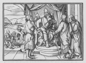 Pharao tadelt Mose und Aaron für ihre Botschaft, Exodus V, 2 von Hans after Holbein the Younger