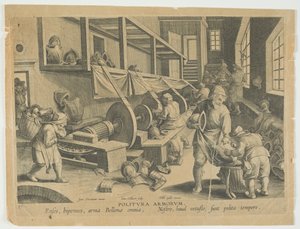 Politura Armorum, Polieren von Waffen, Platte 17 aus der Serie Nova Reperta, Moderne Entdeckungen, ca. 1588