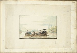 Gesellschaft von sechs Personen in einem Boot auf dem Zwolse Singel von Harmen ter Borch