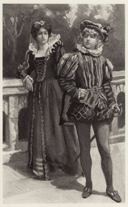 Viola eilte davon und drohte, nie wieder zu kommen, um Orsinos Liebe zu bitten von Harold Copping