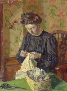 Frau beim Nähen, ca. 1908