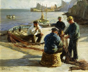 Netze flicken, Newlyn von Harold Harvey