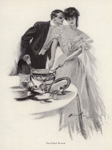 Mann flirtet mit einer Frau über dem Abendbrottisch von Harrison Fisher