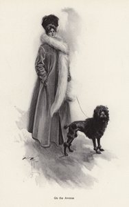 Frau in langem Mantel mit einem Pudel von Harrison Fisher