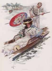 Junge amerikanische Frau genießt eine Bootsfahrt auf einem englischen Fluss von Harrison Fisher