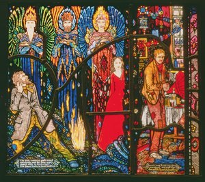 Detail aus dem Genfer Fenster, das The Demi Gods von James Stephens und Juno and the Paycock von Sean O