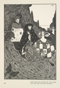 Der Garten des Paradieses. Sie nahm den Prinzen bei der Hand und führte ihn in ihren Palast. von Harry Clarke