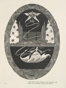 Däumelinchen. Sie nahm ihren Gürtel und band ein Ende davon um den Schmetterling. von Harry Clarke