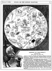 Essenz des Parlaments: Karikatur zur Eröffnung der ersten Parlamentssitzung von 1883