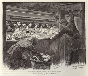 Sechs Uhr im Hauptpostamt von Harry Furniss