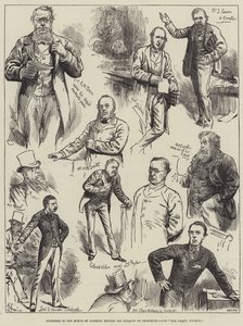 Skizzen im House of Commons während der Debatten über das Verfahren von Harry Furniss