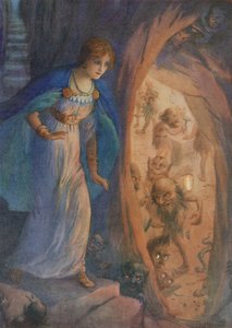 Freyja in der Höhle der Zwerge, aus "Freyjas Halskette" von Harry George Theaker