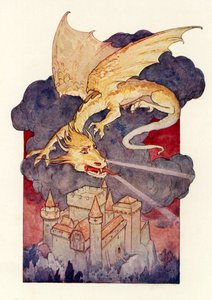 "Der Drache breitete seine Flügel aus und schwebte über der Burg"