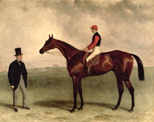 Gladiateur mit Harry Grimshaw und seinem Besitzer, Graf Frederic de Lagrange, 1865