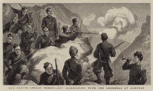 Unsere einheimischen indischen Truppen, im Gefecht mit den Goorkhas bei Almorah von Harry Hamilton Johnston
