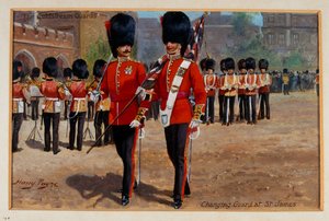 Die Coldstream Guards wechseln die Wache am St. James, um 1905