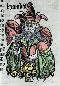 Porträt von Hannibal oder Annibal Barca (247 v. Chr. - 183 v. Chr.), karthagischer General und Staatsmann. Xylographie aus den „Chroniken von Nürnberg“ von Hartmann Schedel von Hartmann Schedel
