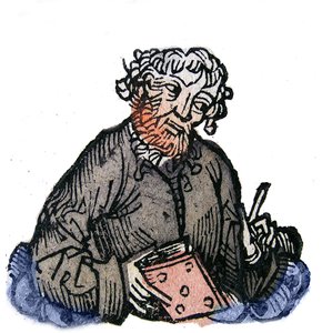 Porträt von Juvenal, lateinischer satirischer Dichter aus dem Ende des 1. Jahrhunderts. Xylographie aus „Chroniken von Nürnberg“ von Hartmann Schedel