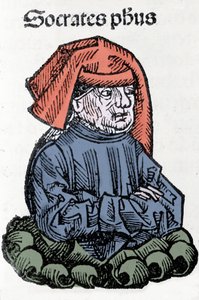 Porträt von Sokrates (470-399 v. Chr.), griechischer Philosoph. Xylographie aus den „Chroniken von Nürnberg“ von Hartmann Schedel von Hartmann Schedel