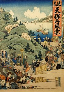 Blick auf den Berg Tempo in Osaka Naniwa Tempozan fukei von Hasegawa Sadamasu