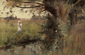 Blumen am Bach sammeln von Hector Caffieri