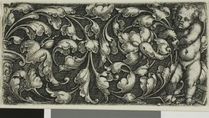 Ein Doppelblatt-Ornament mit einem Putto rechts von Heinrich Aldegrever