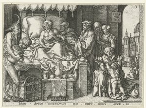 Der reiche Mann auf seinem Sterbebett (Parabel von Lazarus und dem reichen Mann) von Heinrich Aldegrever