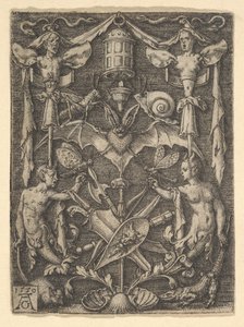 Entwurf für einen Kandelaber Groteske mit einer Fledermaus im Zentrum, 1550 von Heinrich Aldegrever