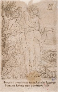 Herkules kämpft gegen den Flussgott Achelous, aus der Serie: Die Arbeiten des Herkules (7) von Heinrich Aldegrever
