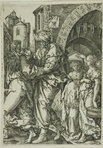 Lot und seine Familie fliehen aus Sodom, aus Die Geschichte von Lot von Heinrich Aldegrever
