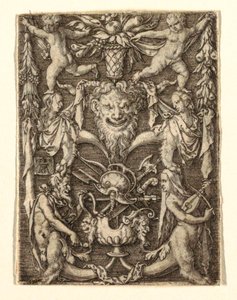 Ornament mit Maske und grotesken Figuren von Heinrich Aldegrever