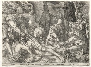 Das Gleichnis vom barmherzigen Samariter: Die Räuber greifen die Reisenden an, 1554 von Heinrich Aldegrever