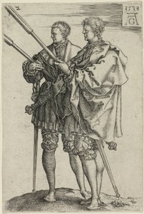 Zwei Fackelträger, Platte zwei aus Die großen Hochzeitstänzer von Heinrich Aldegrever
