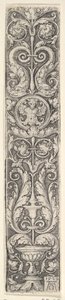 Vertikales Panel mit einem Kandelaber, der ein Medaillon mit einem Zentaur und einem Paar Dolp... enthält, 1529 von Heinrich Aldegrever