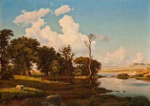 Dänische Landschaft, Eichen am See
